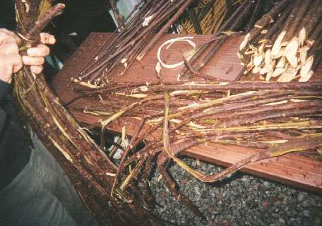 the bark is stripped from the branch and then bundled